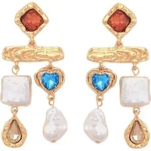 NWT - Petit Moments - Elegant Gold and Blue Dangle Earrings